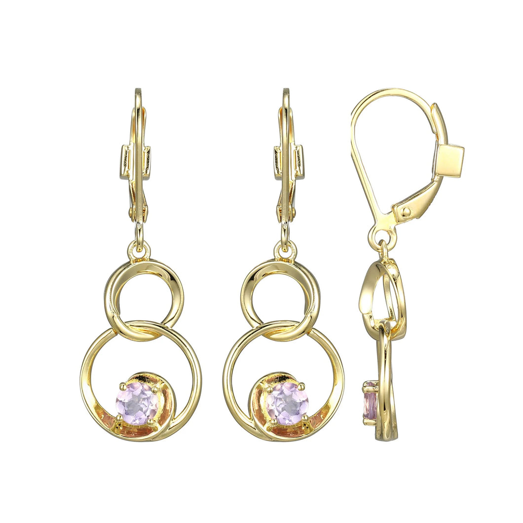 Sterling Silver Gold Plated Pink Amethyst Earrings