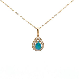 14k Yellow Gold Australian Opal Necklace with Diamonds