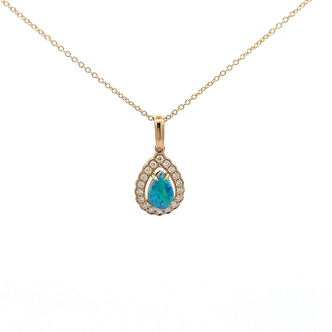 14k Yellow Gold Australian Opal Necklace with Diamonds