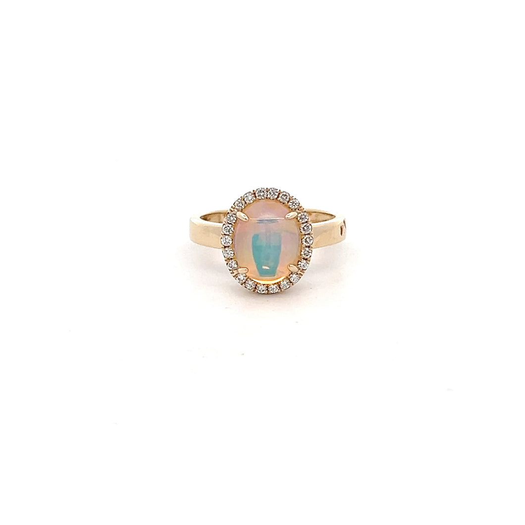14k Yellow Gold Opal Ring with Diamonds