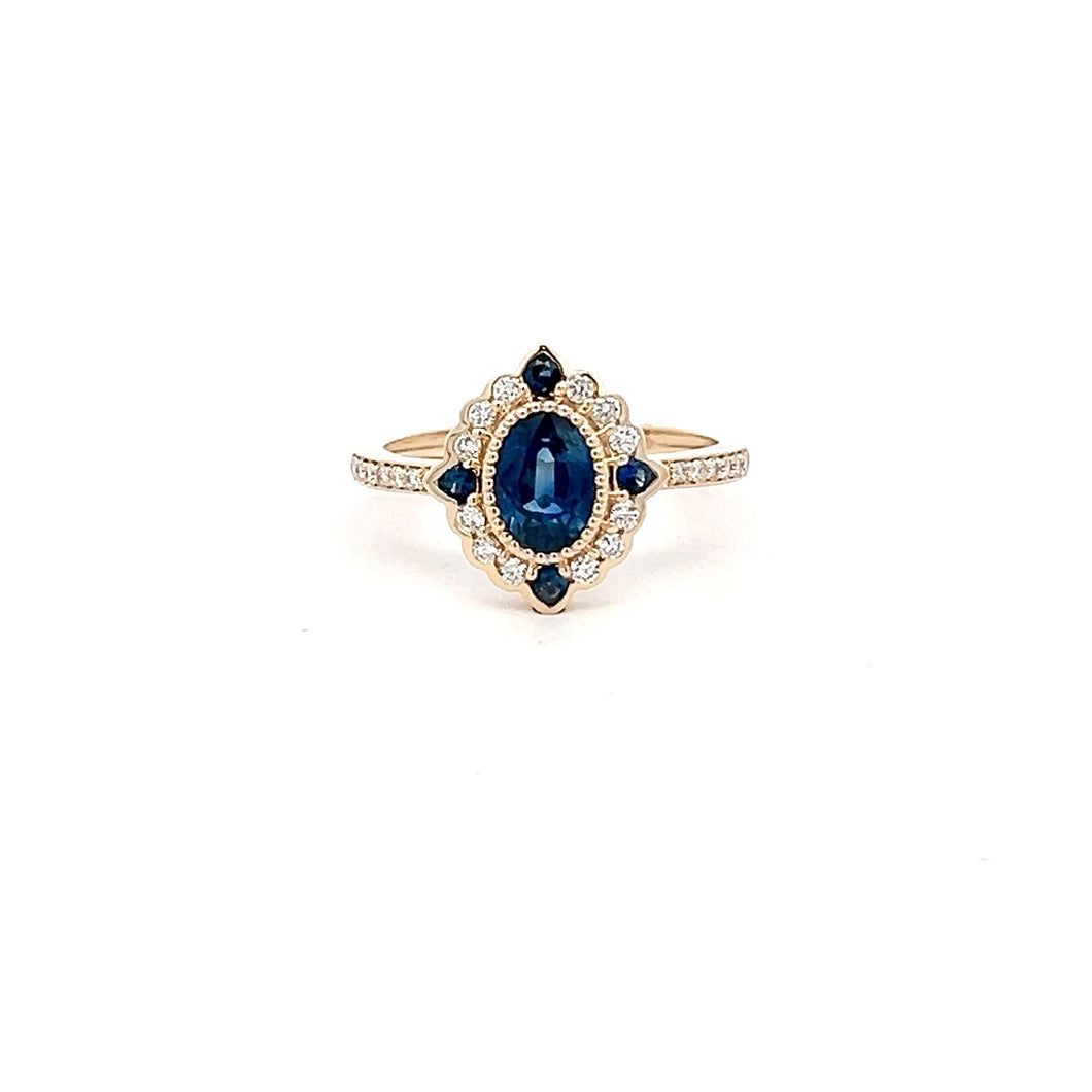 14k Yellow Gold Sapphire Ring with Diamonds