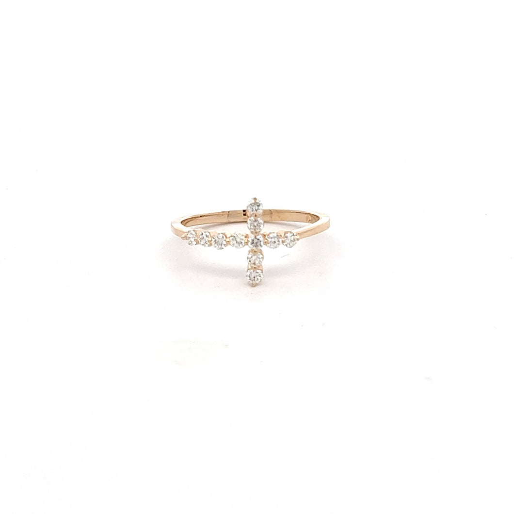 14k Yellow Gold Diamond Cross Ring
