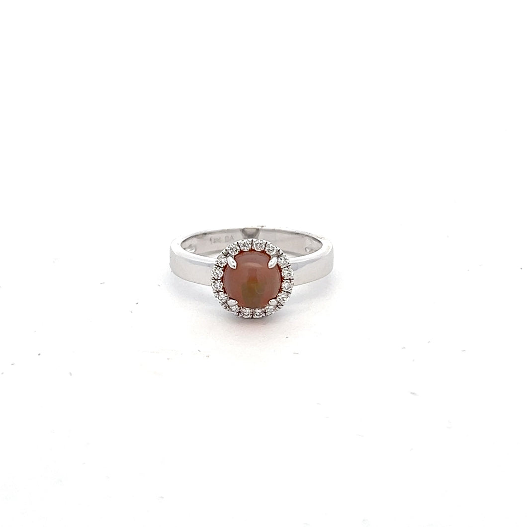 14k White Gold Opal Ring with Diamonds