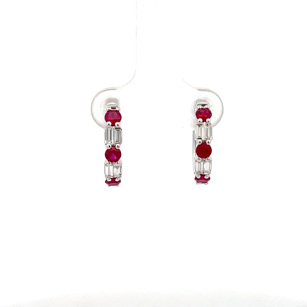 14k White Gold Ruby and Diamond Earrings