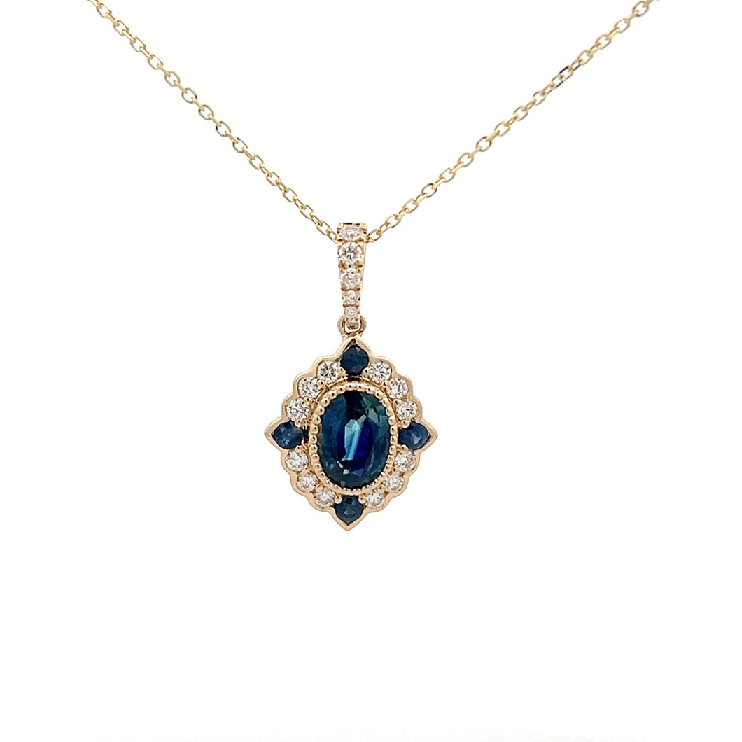 14k Yellow Gold Sapphire Necklace with Diamonds