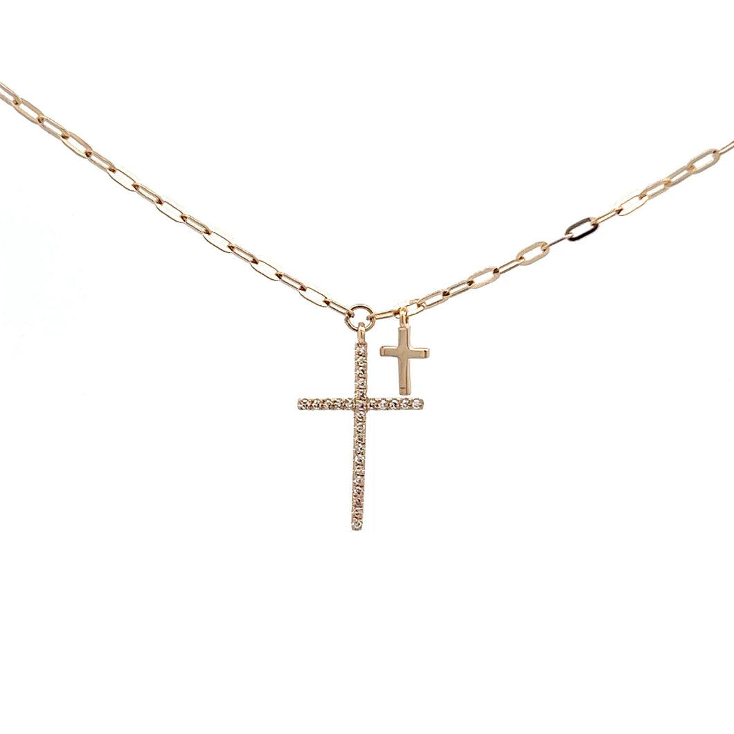 14k Yellow Gold Cross Necklace with Diamonds