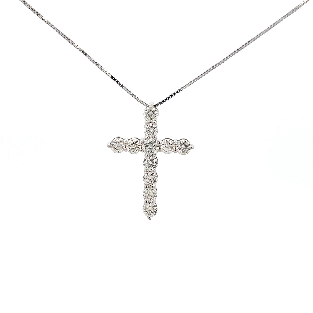 14k White Gold Diamond Cross Pendant