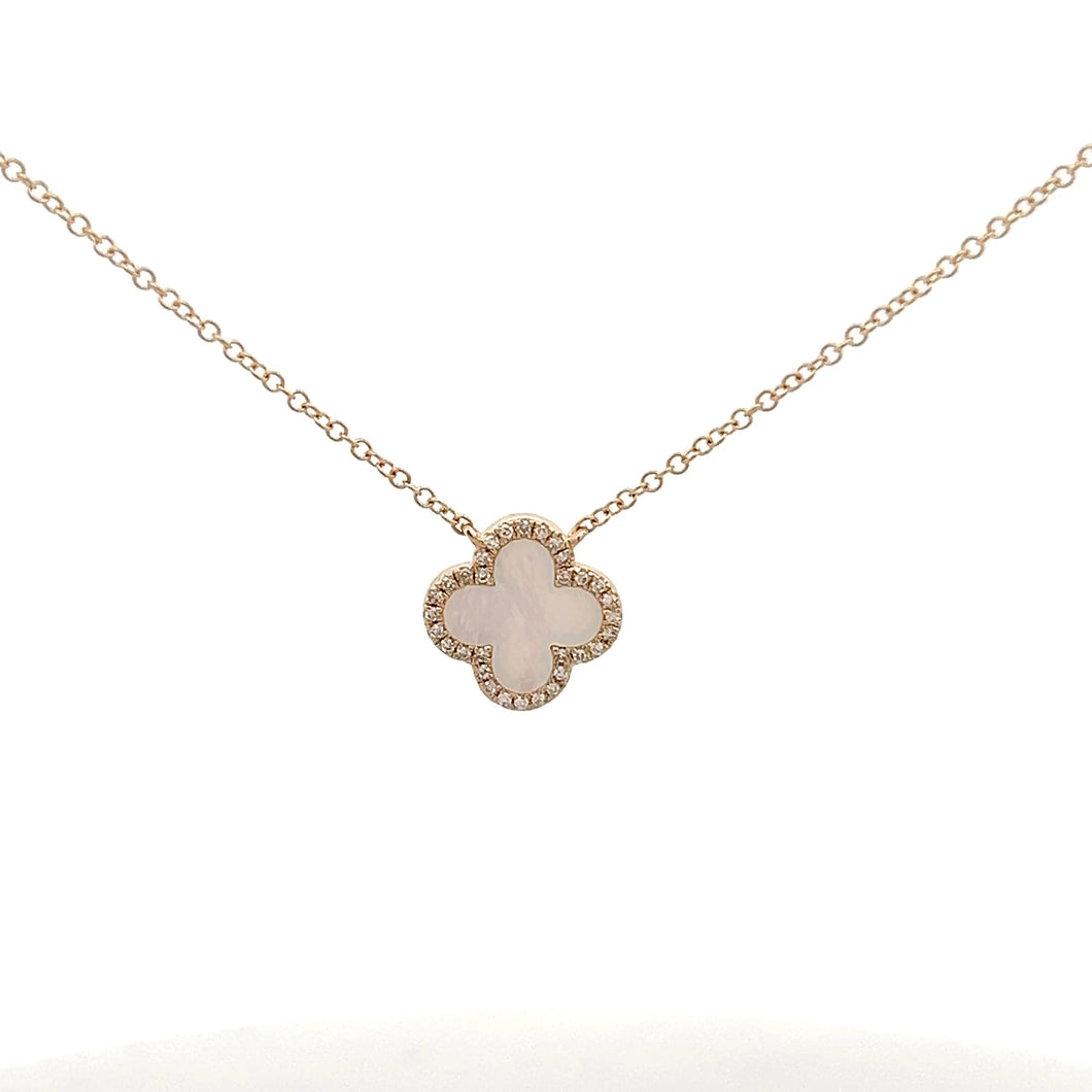 14k Yellow Gold Mother of Pearl Necklace with Diamonds