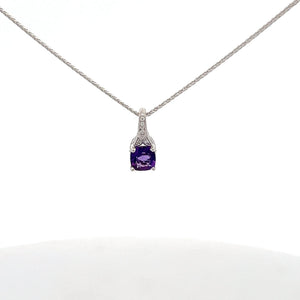 14k White Gold Amethyst Necklace with Diamonds