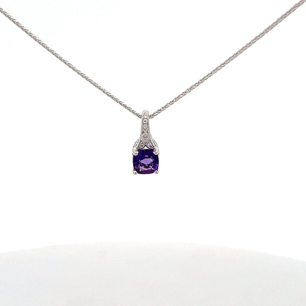 14k White Gold Amethyst Necklace with Diamonds