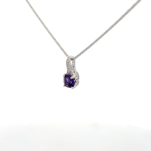 14k White Gold Amethyst Necklace with Diamonds