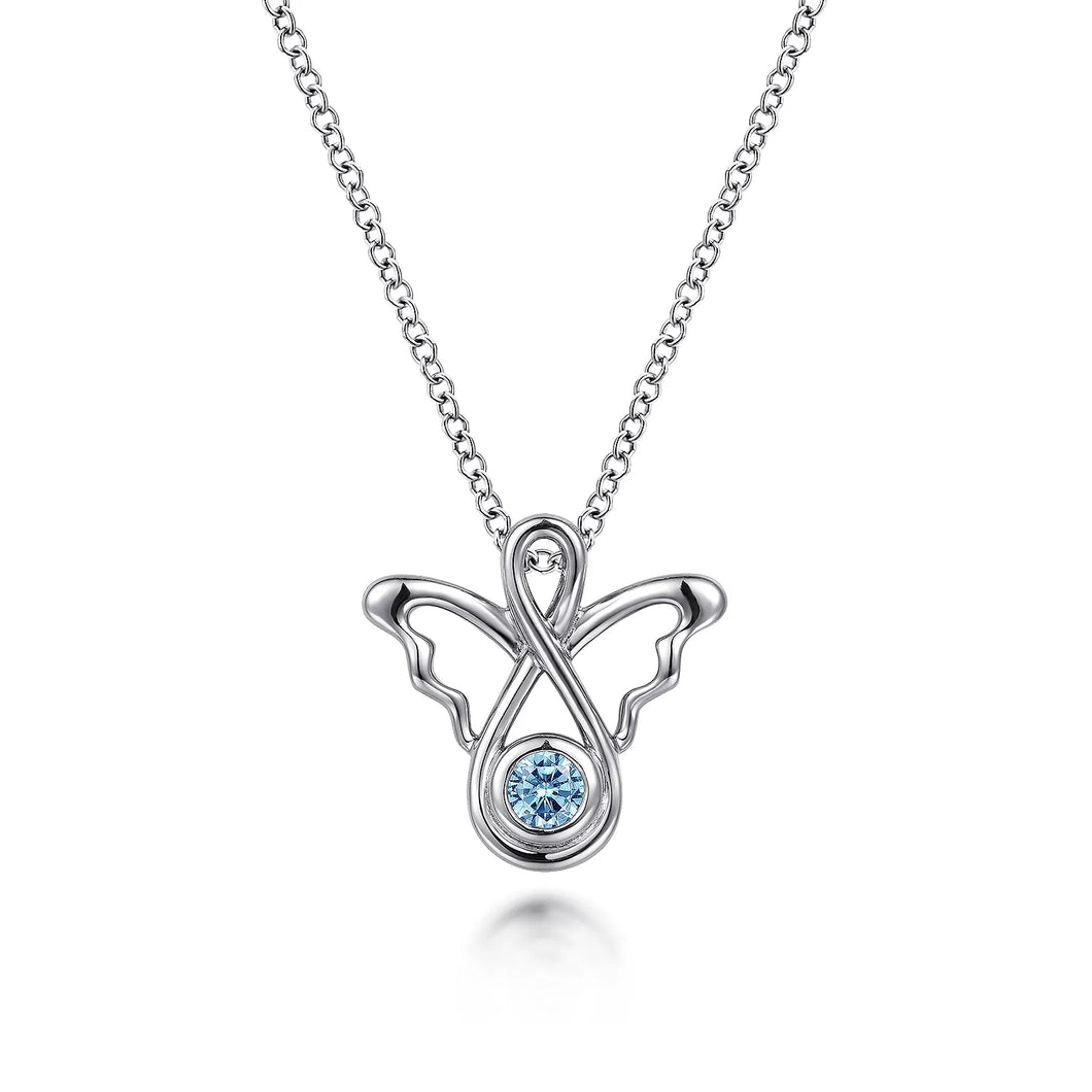 Sterling Silver Blue Topaz Angel Necklace