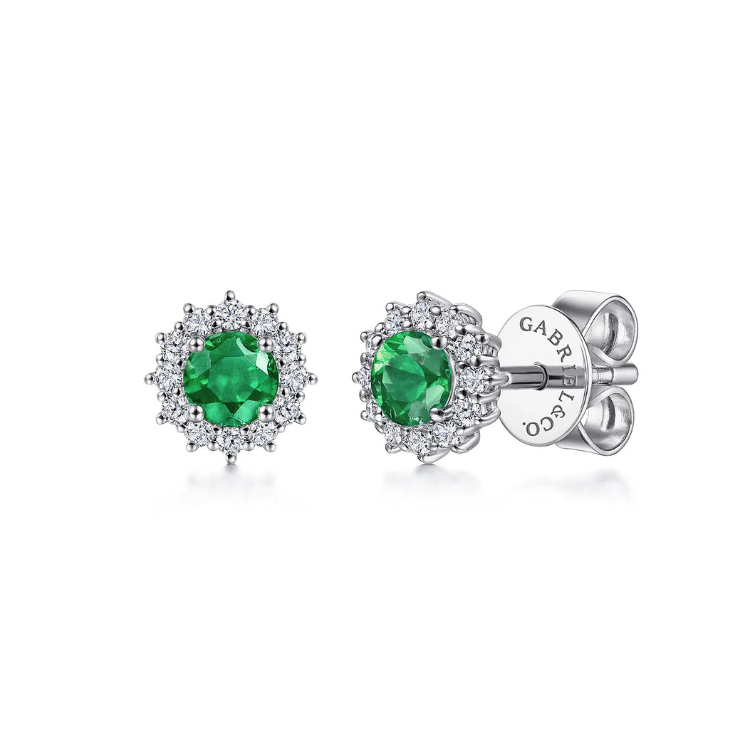 14k White Gold Emerald Earrings with Diamonds