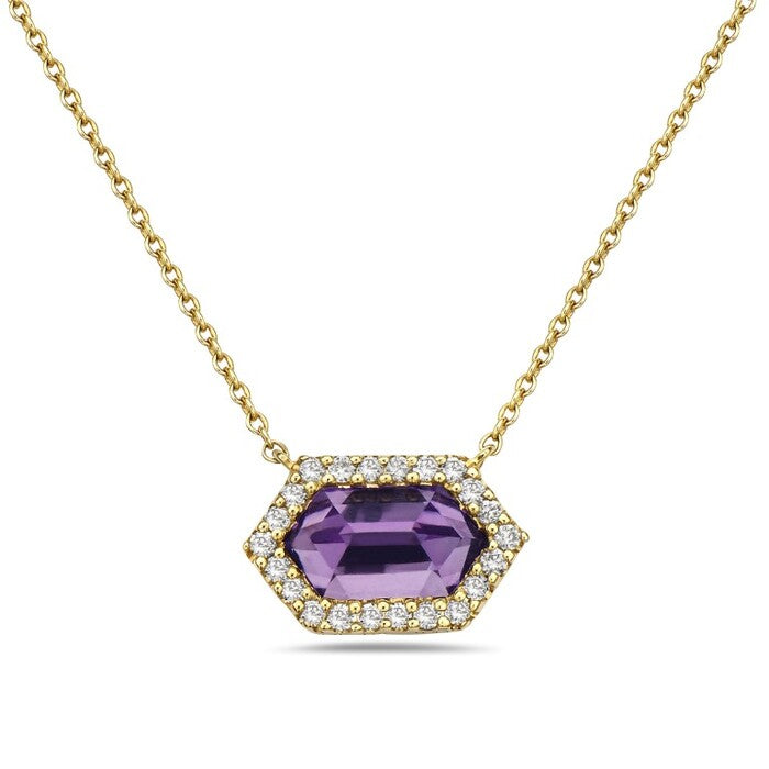 14k Yellow Gold Amethyst Necklace with Diamonds