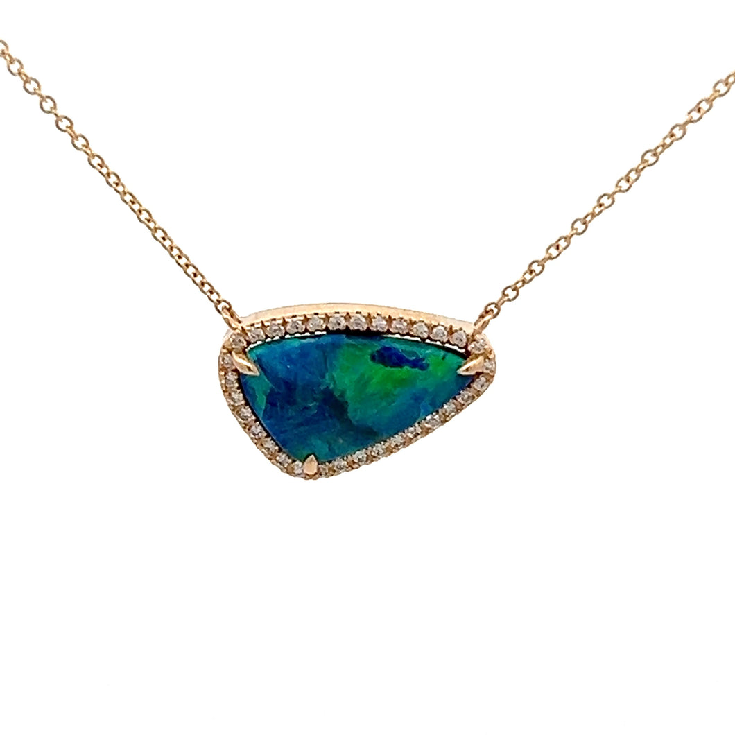 14k Yellow Gold Opal Necklace with Diamond