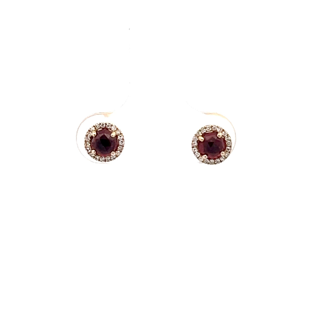 14k Yellow Gold Garnet Studs with Diamonds