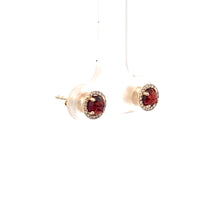 Load image into Gallery viewer, 14k Yellow Gold Garnet Studs with Diamonds
