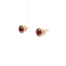 Load image into Gallery viewer, 14k Yellow Gold Garnet Studs with Diamonds
