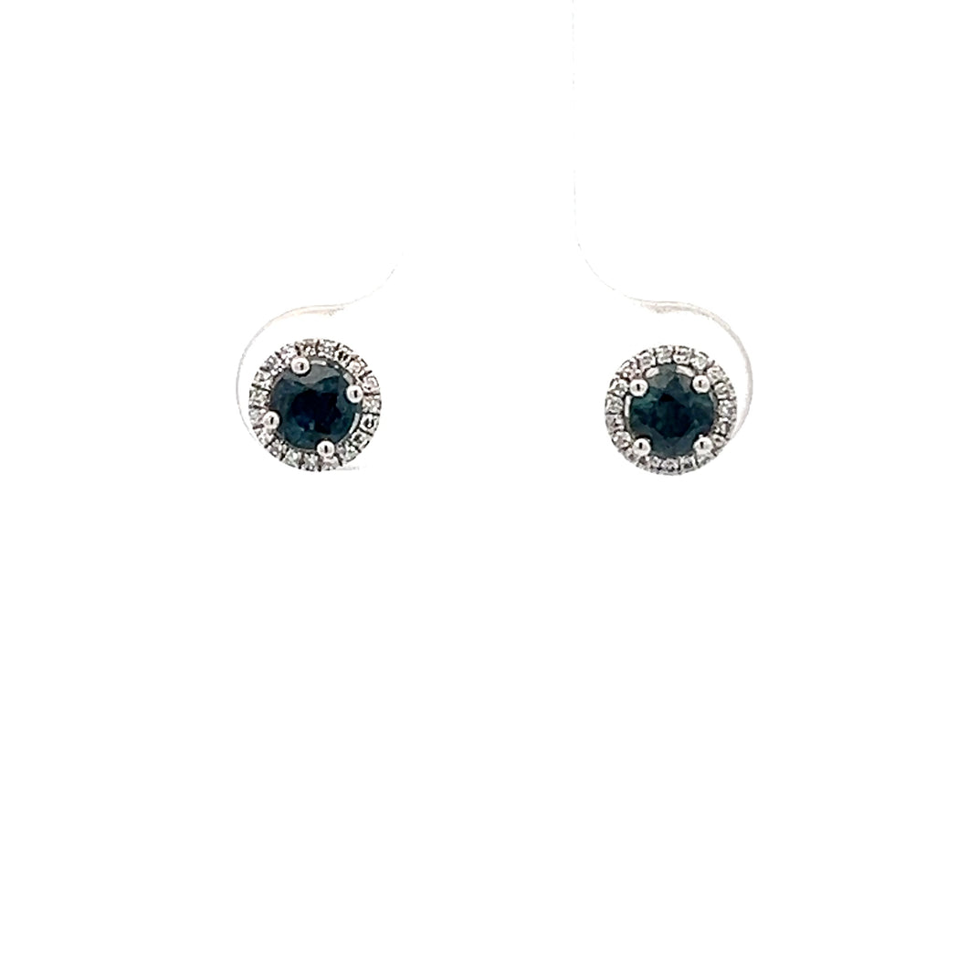 14k White Gold Sapphire Studs with Diamonds