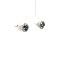 Load image into Gallery viewer, 14k White Gold Sapphire Studs with Diamonds

