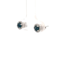 Load image into Gallery viewer, 14k White Gold Sapphire Studs with Diamonds

