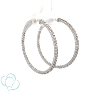 14k White Gold Diamond Hoops