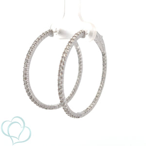 14k White Gold Diamond Hoops