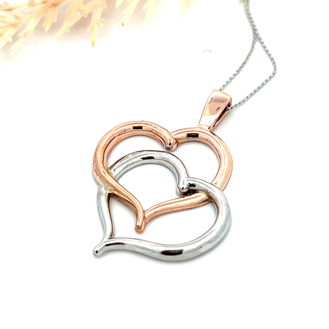 14k Two Tone Large Signature Heart Necklace