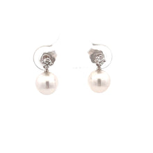 Load image into Gallery viewer, 14k White Gold Akoya Pearl and Diamond Earrings
