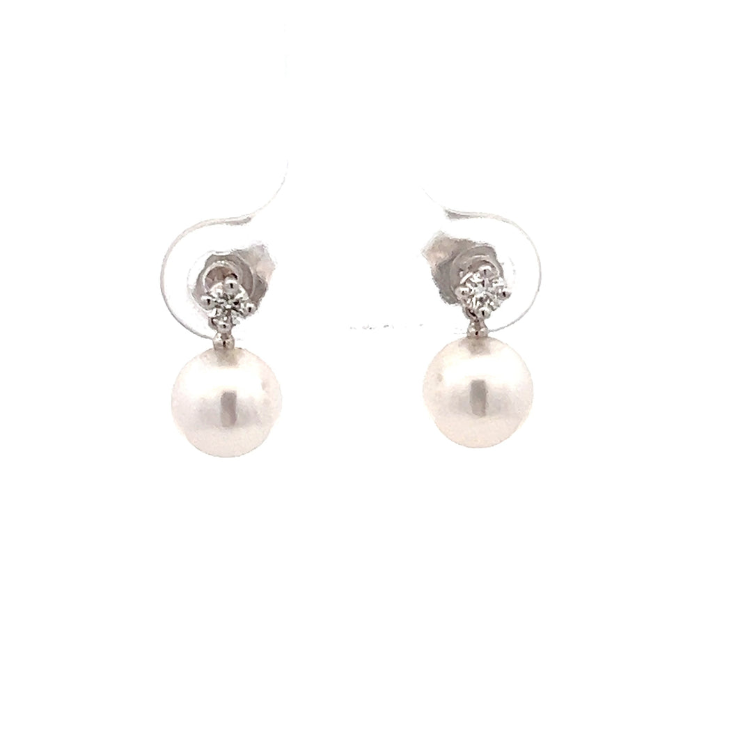 14k White Gold Akoya Pearl and Diamond Earrings