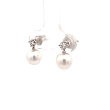 Load image into Gallery viewer, 14k White Gold Akoya Pearl and Diamond Earrings
