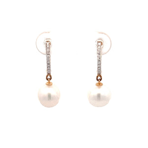 14k Yellow Gold Akoya Pearl and Diamond Earrings