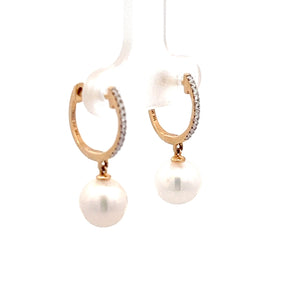 14k Yellow Gold Akoya Pearl and Diamond Earrings