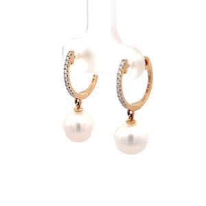 14k Yellow Gold Akoya Pearl and Diamond Earrings