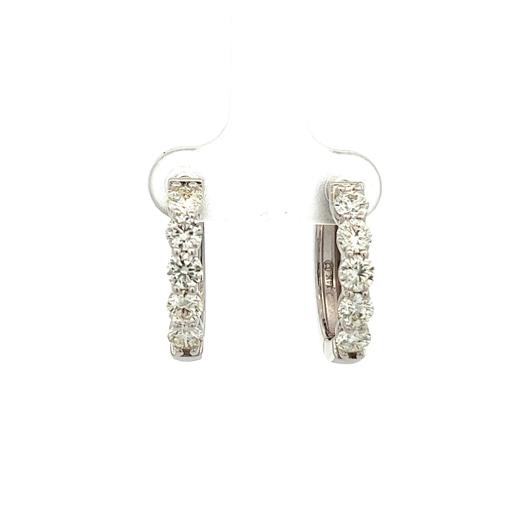 14k White Gold Diamond Hoops
