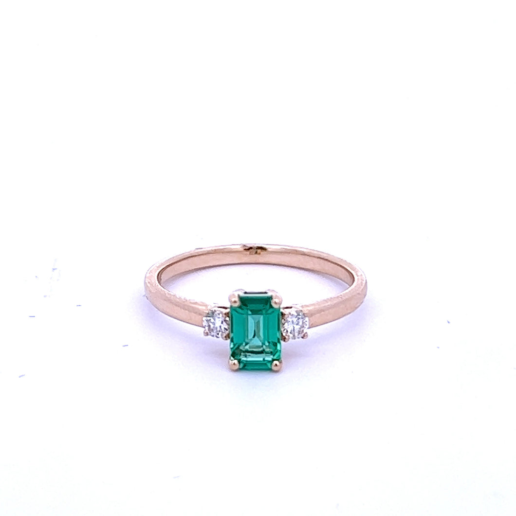 14k Yellow Gold Emerald and Diamond Ring