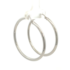 14k White Gold Hoops
