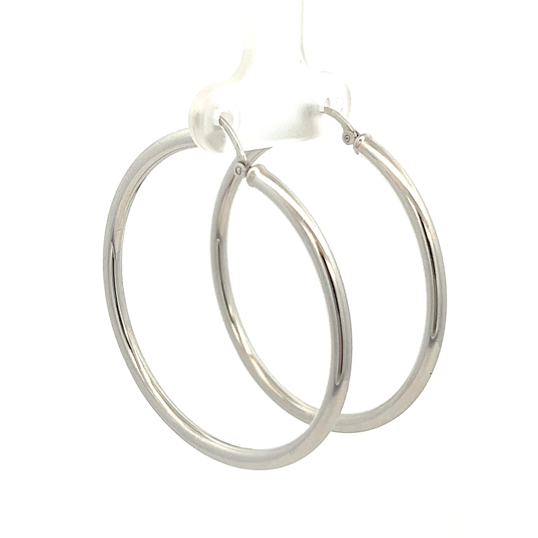 14k White Gold Hoops