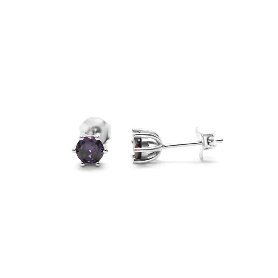 6 Prong CZ Stud - Amethyst