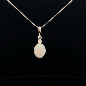 14k White Gold Opal and Diamond Pendant