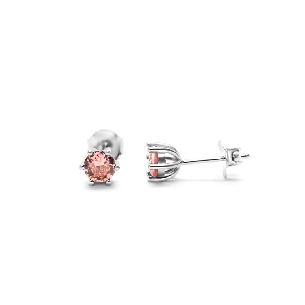 6 Prong CZ Stud - Pink Tourmaline