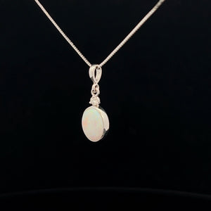 14k White Gold Opal and Diamond Pendant