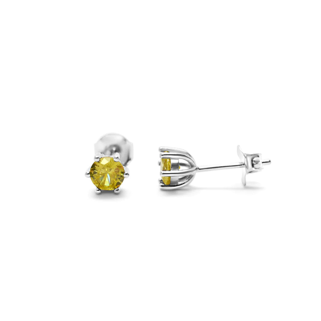 6 Prong CZ Stud - Citrine