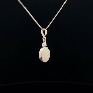 14k White Gold Opal and Diamond Pendant