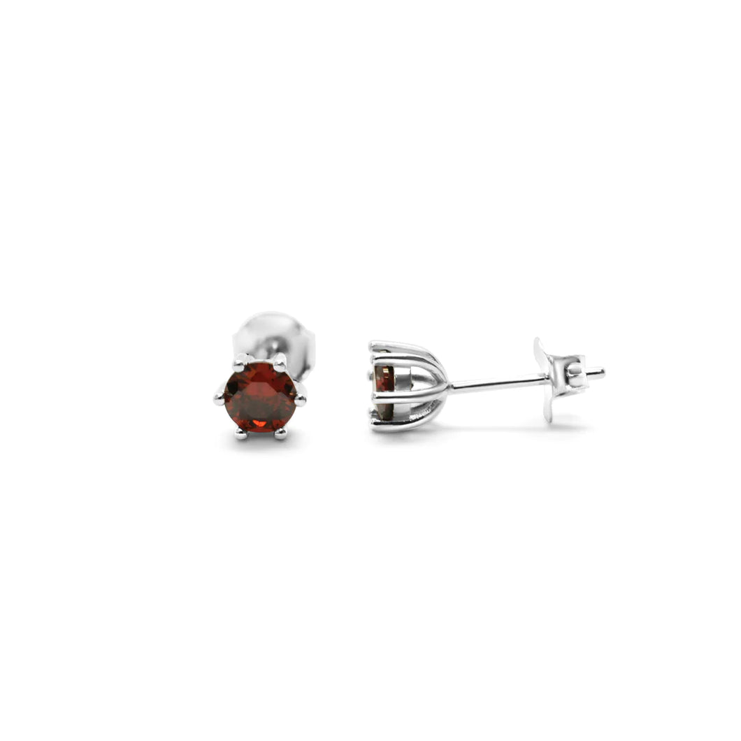 6 Prong CZ Stud - Garnet