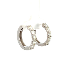 14k White Gold Diamond Hoops