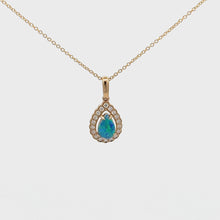 Load and play video in Gallery viewer, 14k Yellow Gold Australian Opal Necklace with Diamonds
