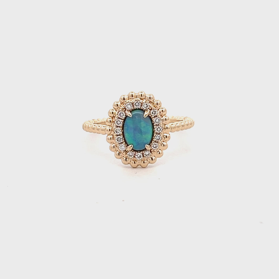 14k Yellow Gold Opal Ring with Diamonds