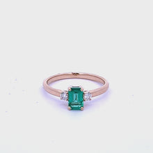 Load and play video in Gallery viewer, 14k Yellow Gold Emerald and Diamond Ring
