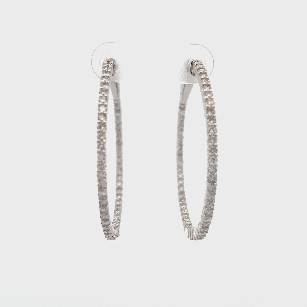 14k White Gold Diamond Hoops